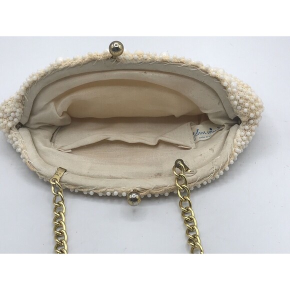 John Wind Purse/Clutch White Beaded Mid Century Style Made In Hong Kong - Picture 4 of 5